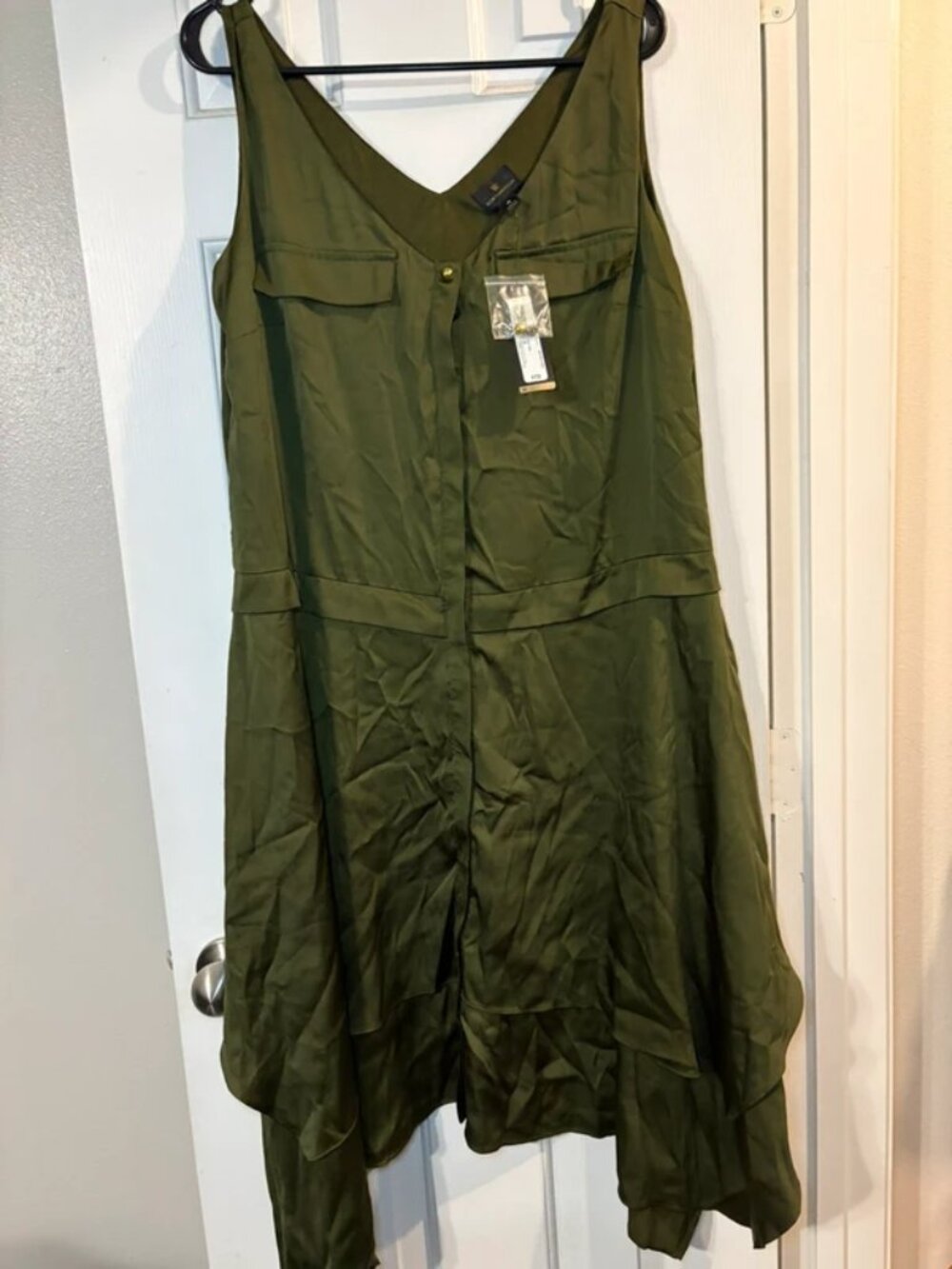 NWT Worthington Deep Fern Green Utility Asymmetrical Handkerchief Dress 16